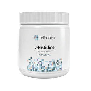 A Supplement container with the name L-Histidine by Orthoplex White.