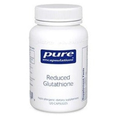 A Supplement container with the name Reduced Glutathione by Pure Encapsulations.