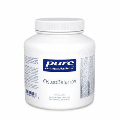 A Supplement container with the name OsteoBalance by Pure Encapsulations.