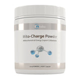 Image of a white supplement bottle that says Mito- charge powder mitochondrial energy suport cofactors 
210g powder 