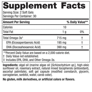 Text describing the ingredients: Total Omega-3s 715mg, EPA 195 mg, DHA 390mg.