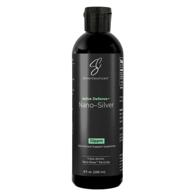 A Supplement container with the name Active Defese Nano-Silver 32ppm (236ml) by SilverCeuticals