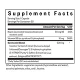 Text describing the ingredients: Niacin(as nicotinic acid), Vitamin B6 (as pyridoxal-5-phosphate) Serotonin Blend: Inositol, Turmeric Extract (curcuma longa) (rhizome) (Curcugen) 5-hydroxytrptophan (5-HTP) (HTPurity), Saffron Extract (Crocus sativus L.) (stigma) (SAFFR'ACTIV).
