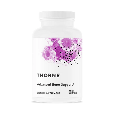 A Supplement container with the name Advance Bone Support by Thorne.