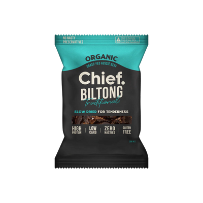 A Supplement packet of Chief Biltong Traditional  (30g) by Chief Nutrition.