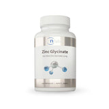 Image of a white supplement bottle that says rn lab zinc glycinate zinc(from zinc Glycinate)25mg 120 capsules 