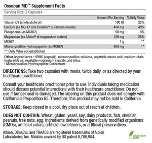 Supplement facts for Ossopan MD by Xymogen