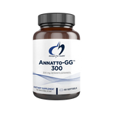 A supplement bottle showing the label of Annatto- GG 300 Geranylgeraniol by Designs for Health, 60 foftgels capsules for professional use only