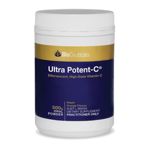 A Supplement container with the name Ultra Potent-C (500g) by BioCeuticals.