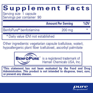 Ingredients: BenfoPure (benfotiamine 200mg.