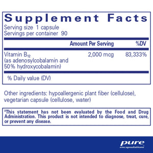 Text describing the ingredients: Vitamin B12 (as adenosylcobalamin and 50% hydroxycobalamin).
