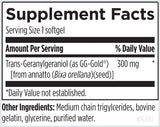Image showing label of supplement content, Trans-Geranylgeraniol (as GG-Gold) from annatto (Bixa Orella) seed, 300mg