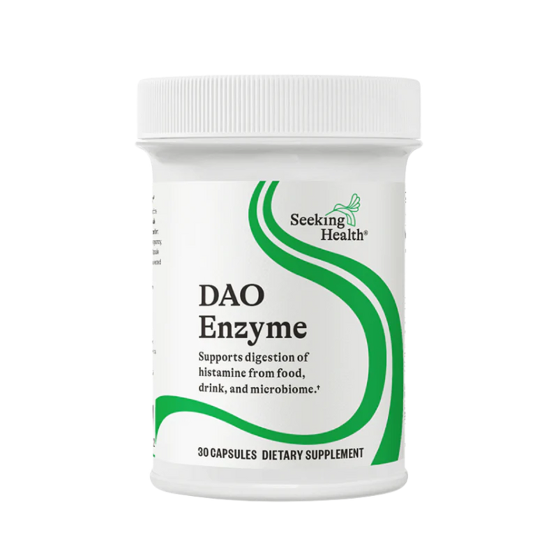 A Supplement container with the name DAO Enzyme (30 caps) by seeking Health