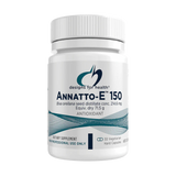 Image of a white supplement bottle that says desigsn for health annatto-e 150 bixa orellana seed distillate conc. 214.6mg equv. dry 71.5g antioxidant dietary supplement 30 vegetarian hard capsules 