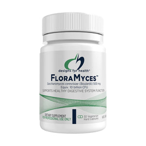 FloraMyces supplement bottle by Designs for Health on a white  background 30 veg capsules 
