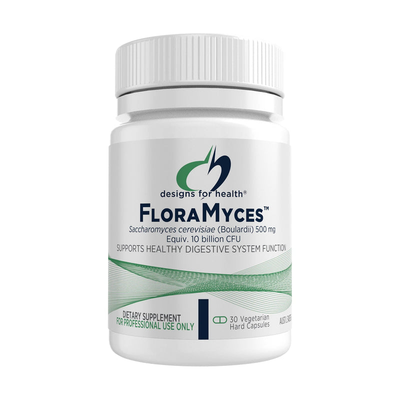 FloraMyces supplement bottle by Designs for Health on a white  background 30 veg capsules 