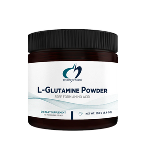 Image of a white supplement bottle that says L-Glutamine Powder Free from amino acid dietary supplement 250g 