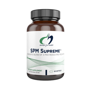 Supplement bottle labeled 'SPM Supreme' by Designs for Health on a white background