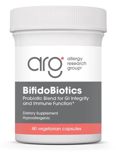 A Supplement container with the BifidoBiotics with LactoSpore by Allergy Research Group.