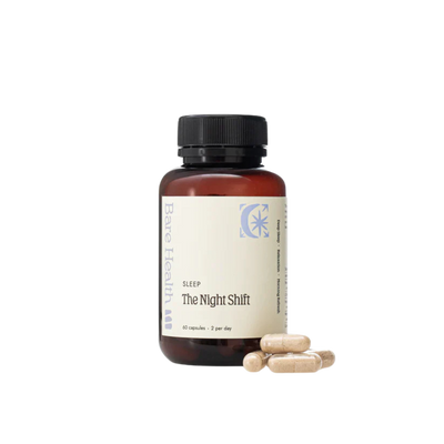 A Supplement container with the name The Night Shift (60 Caps) by Bare Health.