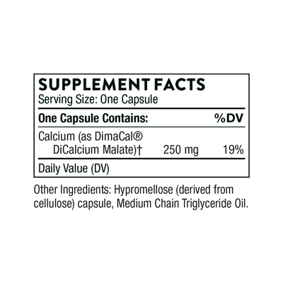 Text describing the ingredients: Calcium (as DimaCal DiCalcium Malate)