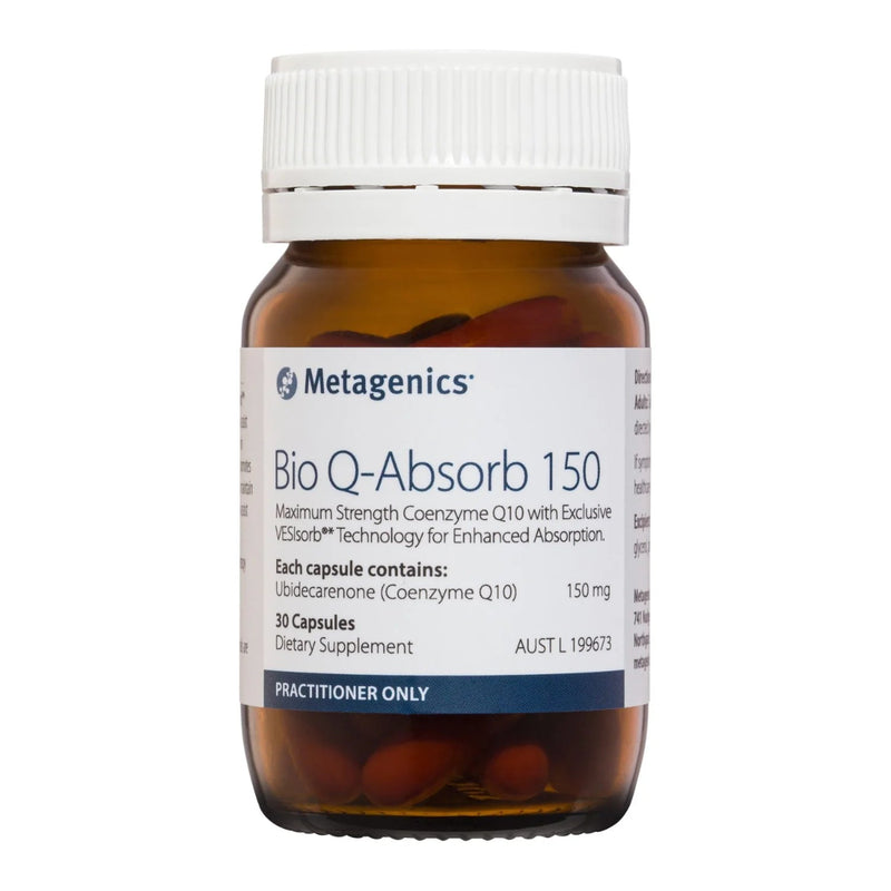 A Supplement container with the name Bio Q-Absorb 150 (30 Soft Caps) by Metagenics 