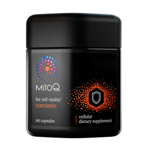 A Supplement container with the name MitoQ + Curcumin by MitoQ.