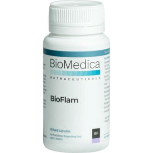 A Supplement container with the name BioFlam (60 caps) by BioMdeica.