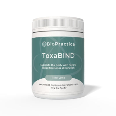 A Supplement container with the name ToxaBIND y Bio-Practica
