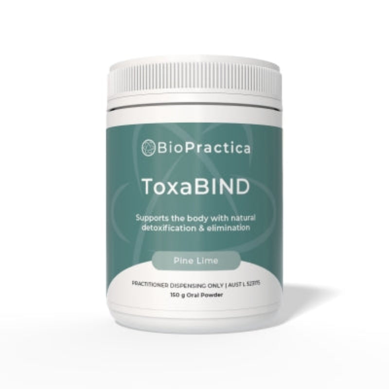 A Supplement container with the name ToxaBIND y Bio-Practica