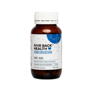 A Supplement container with the name NR 300 (60 vcaps) by Give back Health