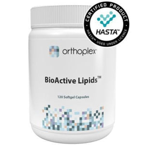 A Supplement container with the name BioActive Lipids (120 soft Caps) by Orthoplex White