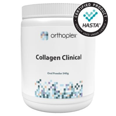 A Supplement container with the name Collagen Clinical by Orthoplex .