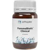 A Supplement container with the name FemmeBiotic Clinical (30 Caps) by Orthoplex White.