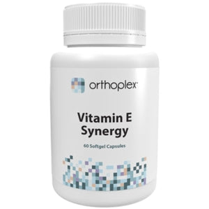 A Supplement container with the name Vitamin E Synergy by Orthoplex White