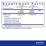 Ingredients: Probiotic Blend: Lactobacillus acidophilus, Lactobacillus rhamnosus, Bifidobacterium lactis, Bifidobacterium bifidum.