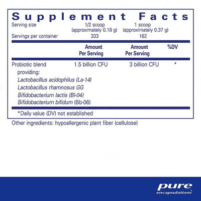 Ingredients: Probiotic Blend: Lactobacillus acidophilus, Lactobacillus rhamnosus, Bifidobacterium lactis, Bifidobacterium bifidum.