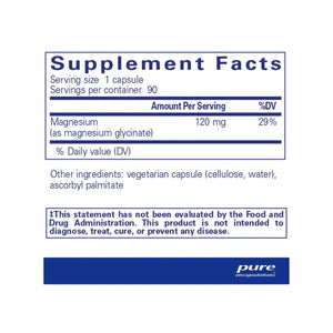 Ingredients: Magnesium (as magnesium glycinate) 120mg.