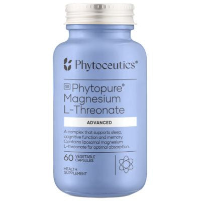 A Supplement container with the name Phytopure Magnesium L-Threonate Advanced by Phytoceutics.