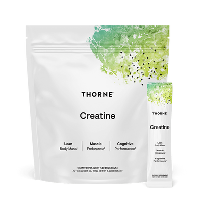 A Supplement bag with 30 stick pack with the name Creatine by Thorne.