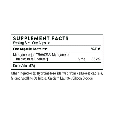 Ingredients including Manganese, TRAACS Bisglycinate chelate.