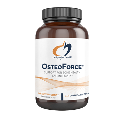 A Supplement container with the name Osteoforce by Designs for Health.