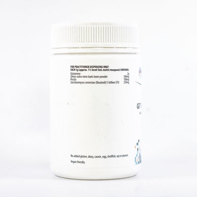 Ingredients: L-Glutamine, Ulmus rubra (Slippery Elm) inner bark powder, Pectin, Saccharomyces cerevisiae (Boulardii)